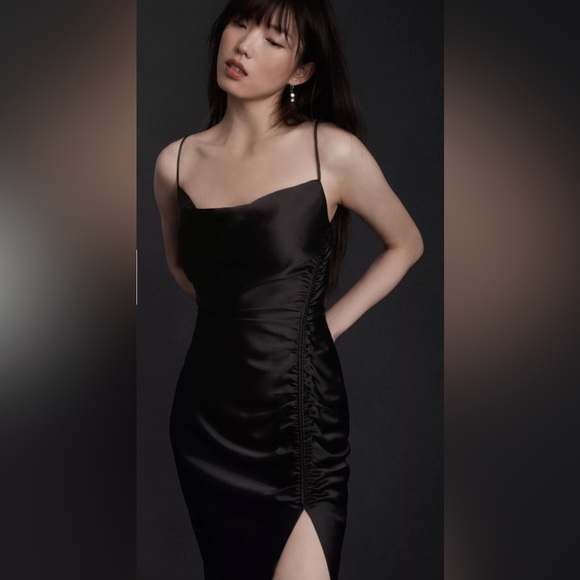 BHLDN Jennings Satin Charmeuse Dress Black - Picture 3 of 4